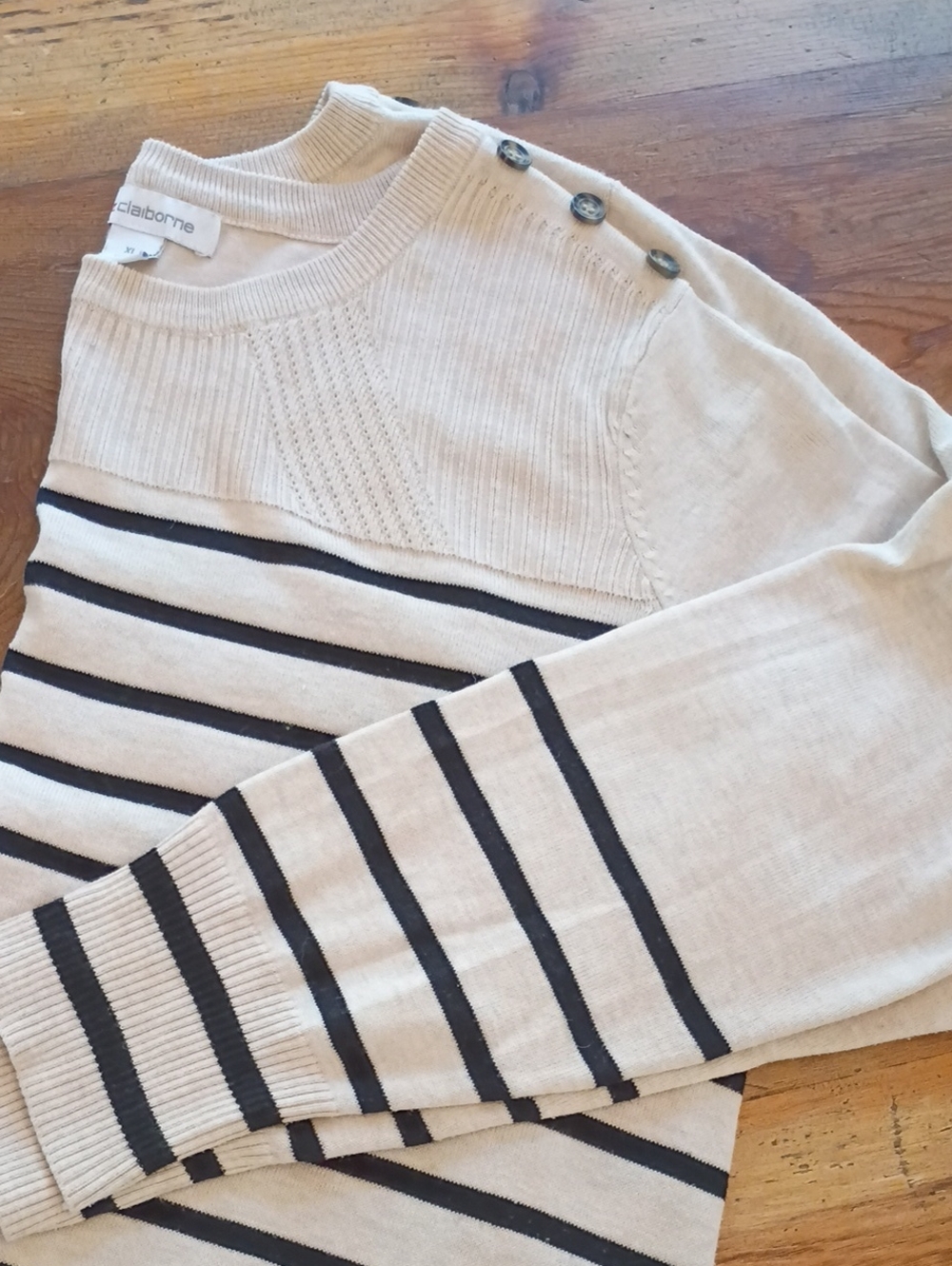 Liz Claiborne Boatneck Black And oatmeal Sweater Size XL